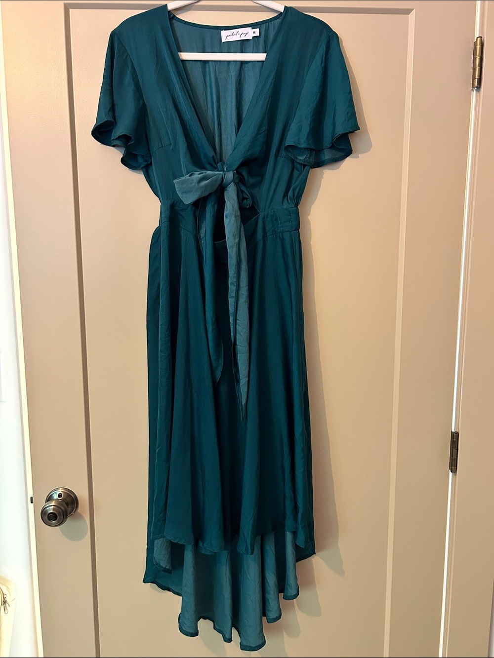 Petal + Pup Teal Tie-Front V-Neck Midi Dress